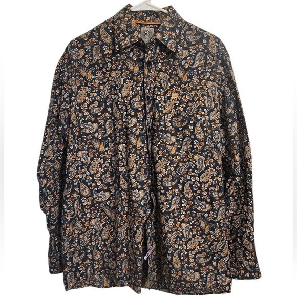 Cinch Other - Cinch Blue Floral Paisley Mens 100% Cotton Long Sleeve Button Up Shirt, L